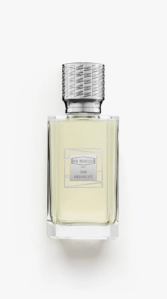 Perfume bottle with a silver cap on a white background