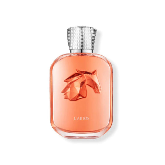 Perfume bottle with a silver cap on a white background